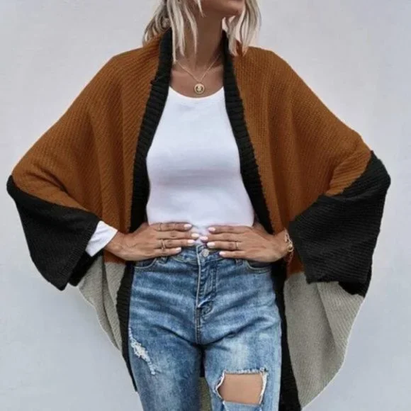 Brown ColorBlock Batwing cardigan - Picture 4 of 6